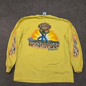 Vintage Harley-Davidson Flame Shirt Mens M Yellow Gator Graphic Long Sleeve